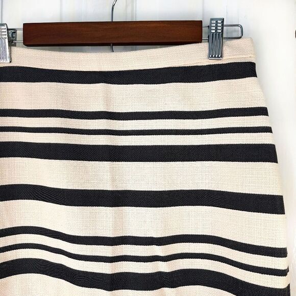 J. Crew Black & Cream Striped Pencil Skirt Sz 2 - Picture 2 of 14
